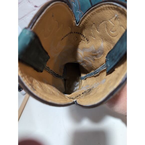 Justin Boots Style L2696 Brown And Teal Leather Cowgirl Western Women Size 6.5 - Picture 14 of 16